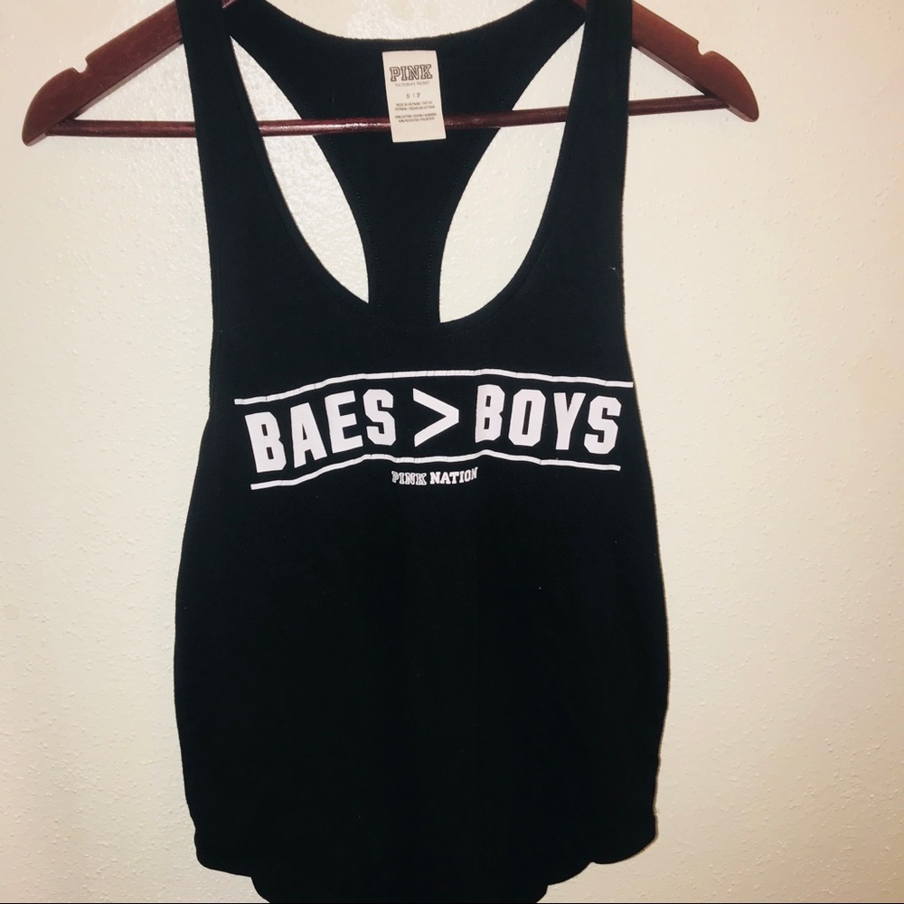Pink brand Black work out tank with white quote
